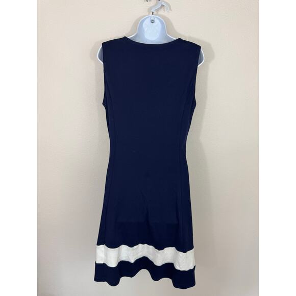 New York & Company Navy White Sleeveless A-Line Dress w/ Pockets Size L - Picture 5 of 5